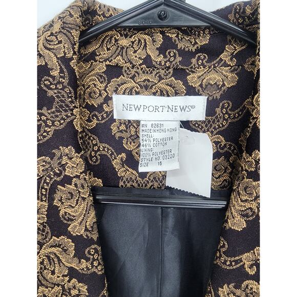 Vintage Newport News Black & Gold Jacquard Brocade Blazer Women’s Size 16 - Picture 3 of 6